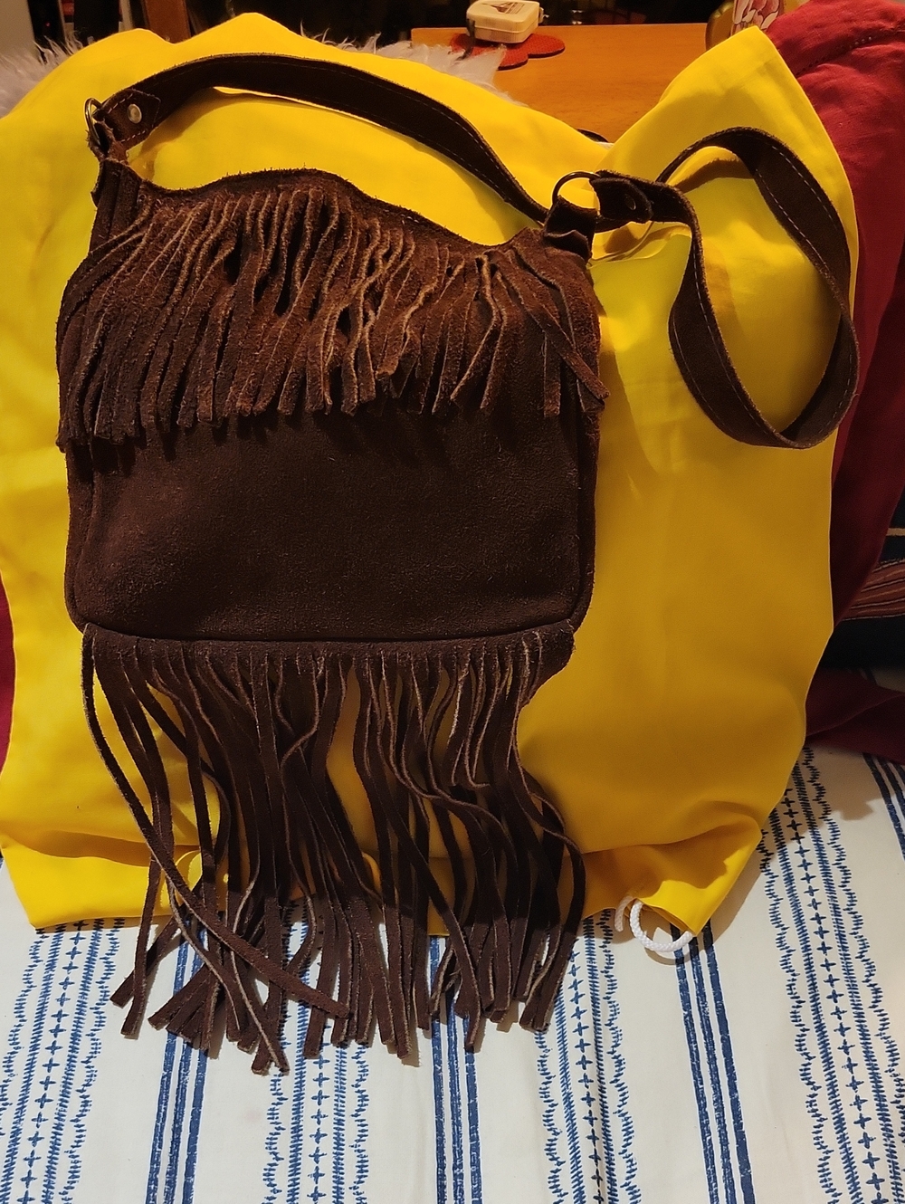 Chocolate Brown Suede with Fringe Shoulder Crossbody Bag